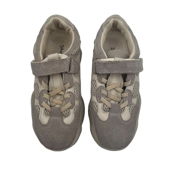 Shoekey Cream Gray Hook And Loop Sneakers Size 34 Big Girl - Picture 5 of 9